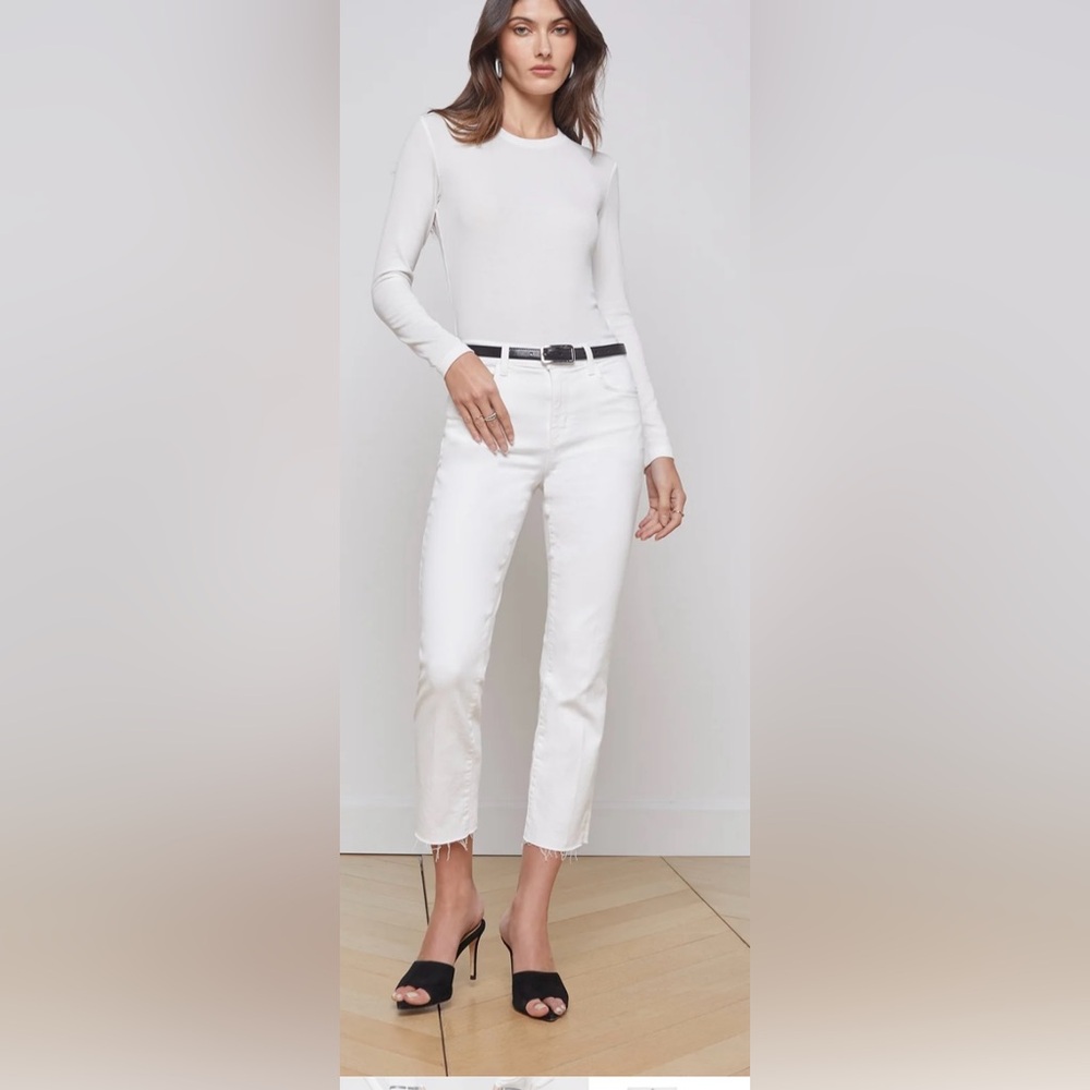 L'AGENCE White Denim Cropped Jeans - Size 25